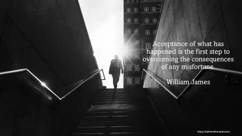Acceptance of what has happened is the first step to overcoming the consequences of any misfortune Η αποδοχή αυτού που συνέβη είναι το πρώτο βήμα για να ξεπεράσετε τις συνέπειες οποιασδήποτε ατυχίας.