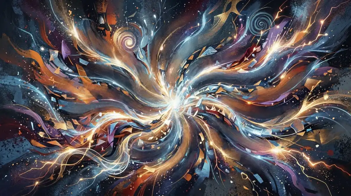 Abstract artwork with text: WORDS HAVE POWER, TRANSFORM SENTENCES, IGNITE CHANGE, TRUTH LIVES, SPARK, WORDS TAKE POWER, quotes carry energy, inspiration, WISDOM SHAPES US, EMPOWERMENT, IDEAS TAKE FLIGHT, and VOICE WITHIN.